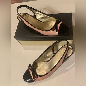 Liz Claiborne Pink/black sling back, kitten heal shoes